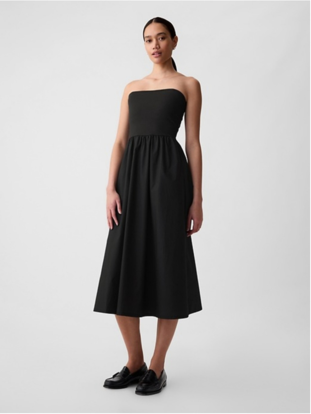 GAP Strapless Mixed Media Midi Dress Black XL TALL NWT RT$80 No Staps Pockets